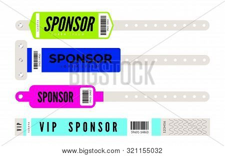 Events Bracelets. Vector Mockup Entrance Sponsor Id Bracelets. Illustration Identification Bracelet,