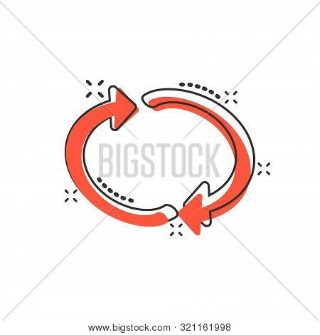 Arrow Rotation Icon In Comic Style. Sync Action Vector Cartoon Illustration On White Isolated Backgr