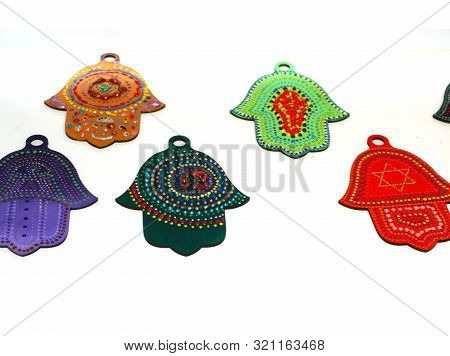 Decorated Multi-colored Hand Hamsa. Beautiful Spot Painting.