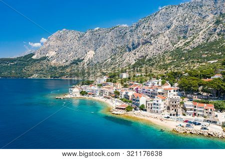 An Aerial View Of Village Of Drasnice Located On Makarska Riviera, Croatia