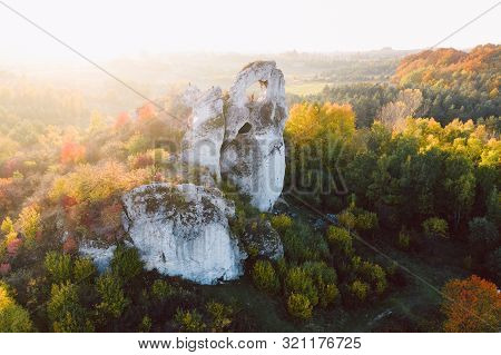 A Panoramic View Of The Unique Okiennik Rock In Poland With A Large Natural Window