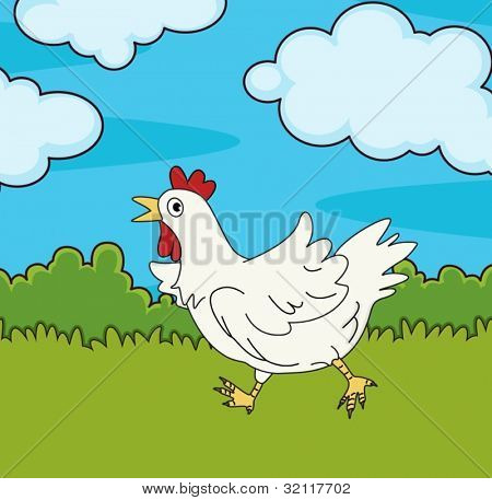 필드에서 실행 닭의 그림