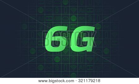 6th Generation Of Internet. 6g And Abstract Contour Lines On Background. Vector Illustration