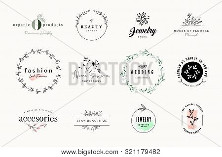 Set Of Elegant Signs And Badges For Beauty, Natural And Organic Products, Cosmetics, Spa And Wellnes