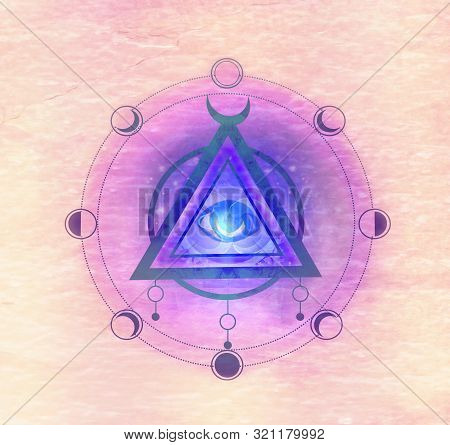 Illustration Of A Third Eye Mystical Sign , Raster