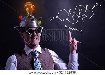 Nerd Presenting Handdrawn Chemical Formula Of Testosterone