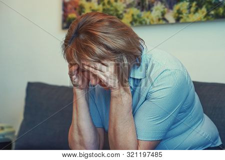 Portrait Elderly Woman Depression Or Domestic Violence. People, Grief And Domestic Violence Concept.