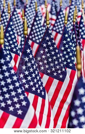 The American Flags Were Photographed At A Baseball Field At The American Legion Post 45 In Meriden, 