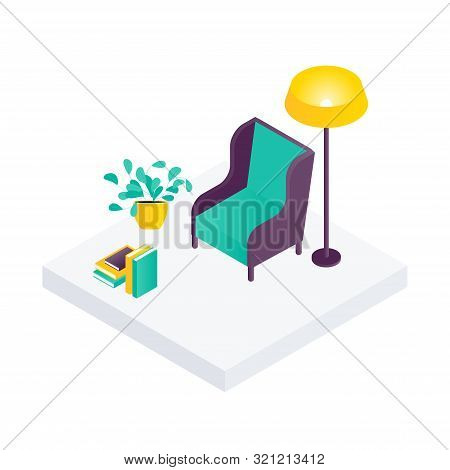 Sitting Room Isometric Interior Design Composition With Cumbersome Objects Lounge Furniture, Floorla