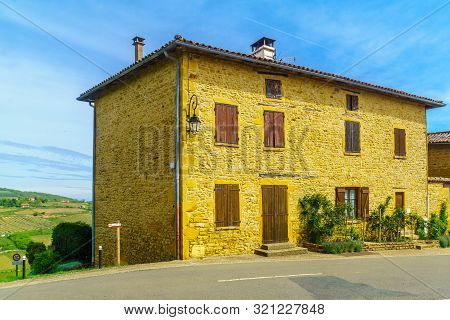 Typical Old Building In The Medieval Village Oingt, In Beaujolais, Rhone Department, France