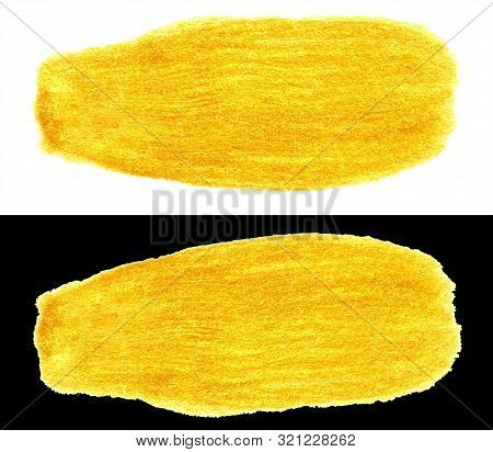 Yellow Gold Colored Doodle Smear Stroke Isolated On Black And White Backgrounds. Hand-drawn Golden A