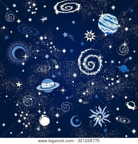 Space Galaxy Constellation Seamless Pattern Print Could Be Used For Textile, Zodiac Star Yoga Mat, P