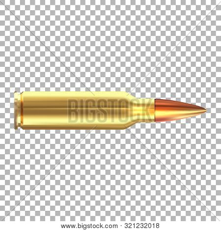 Vector 3d Realistic Rifle Bullet Isolated On Transparent Background.
