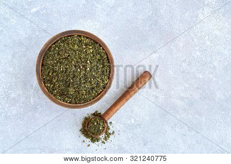Mixed Spice Zaatar Or Zatar In Wooden Bowl