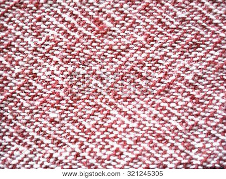 Close-up Of A Section Of A Simple Cotton Towel With Interlacing Of Red And White Threads