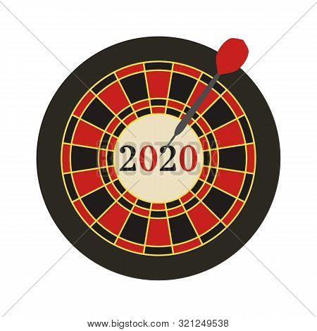 Vector Illustration. 2020 Target In The Middle, Dart Hit The Target. New Year Background. Design For