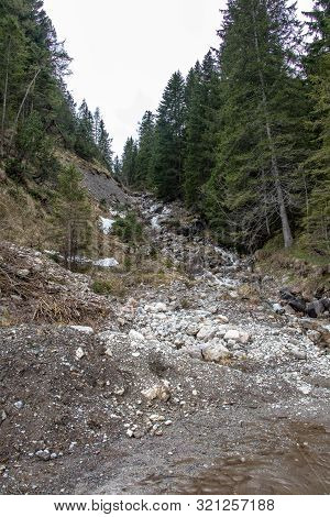 Panorama Of Untouched Landscapes In The Austrian Alps With River, Streams And Waterfalls