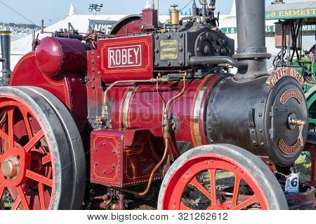 Blandford Forum.dorset.united Kingdom.august 24th 2019.a Restored Traction Engine Is On Display At T