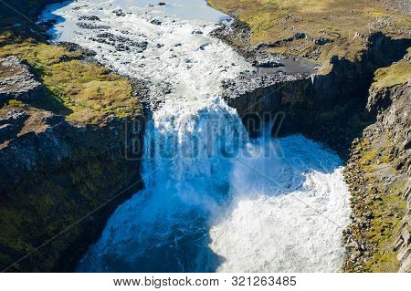 Fantastic View Of Canyon And Waterfall Hafragilsfoss. Location: Vatnajokull National Park, River Jok