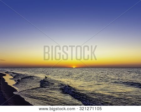 Sunset Over Baltic Sea In Lubiatowo, Pomerania, Poland