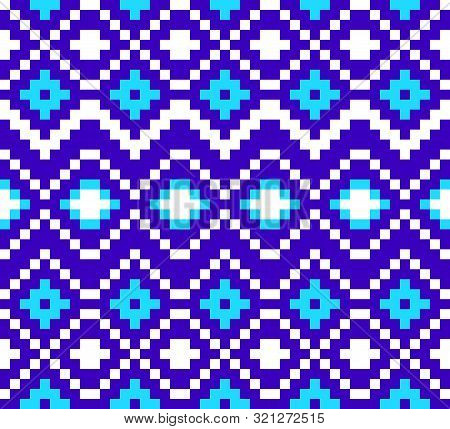 Seamless Pattern Or Ornament Of Embroidery. Abstract Mosaic Of Blue Color. Eps 10