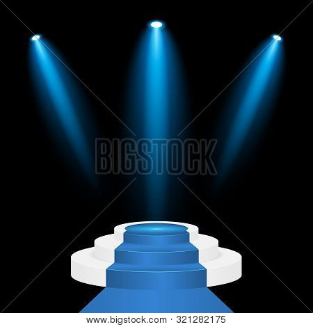 Blue Carpet With Blue Spotlights On Dark Background, Stock Vector