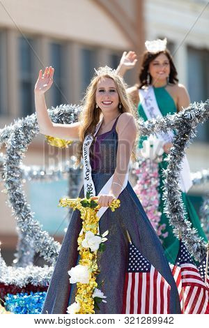 Benton Harbor, Michigan, Usa - May 4, 2019: Blossomtime Festival Grand Floral Parade, Float Carrying
