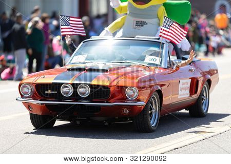 Benton Harbor, Michigan, Usa - May 4, 2019: Blossomtime Festival Grand Floral Parade, Mustang Carryi