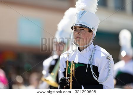 Benton Harbor, Michigan, Usa - May 4, 2019: Blossomtime Festival Grand Floral Parade, Hartford High 