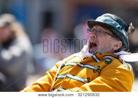Benton Harbor, Michigan, Usa - May 4, 2019: Blossomtime Festival Grand Floral Parade, Man Wearing A 