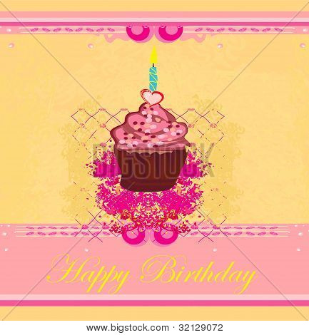illustration de la carte de cupcakes rétro mignon - Happy Birthday Card