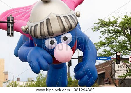Louisville, Kentucky, Usa - May 2, 2019: The Pegasus Parade, Balloon In Shape Of Grover, Being Carri