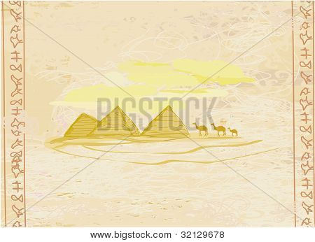 old paper with pyramids giza , vector illustration