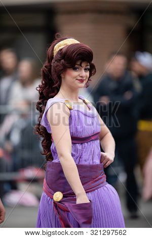 Holland, Michigan, Usa - May 11, 2019: Tulip Time Parade, Woman Dress Up As Disney Character Megara 