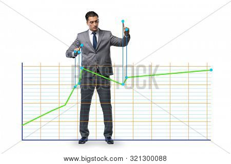 Businessman controlling the market with strings