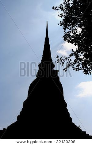 Silhouette Pagoda In Sukhothai Historical Park, Thailand