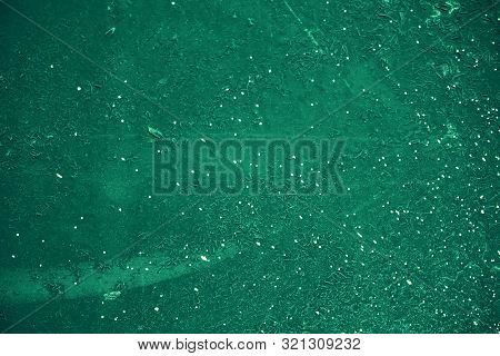 Vintage Green Background. Rough Painted Wall Of Emerald Color. Imperfect Plane Of Virid Colored. Une