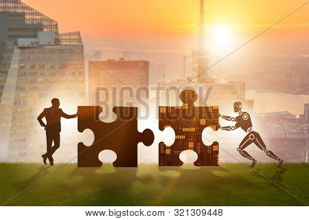 Robot and human cooperating in jigsaw puzzle