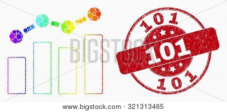 Dot Spectral Trend Chart Mosaic Icon And 101 Seal Stamp. Red Vector Rounded Grunge Seal Stamp With 1