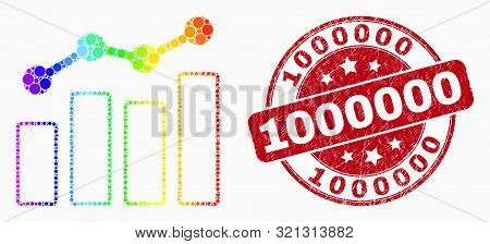 Dot Spectrum Trend Charts Mosaic Icon And 1000000 Seal Stamp. Red Vector Rounded Textured Seal Stamp