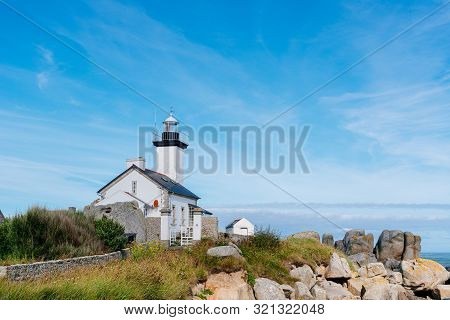 Kerlouan, France - August 1, 2018: The Lighthouse Of Pontuvel Finistere Brittany