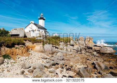 Kerlouan, France - August 1, 2018: The Lighthouse Of Pontuvel Finistere Brittany