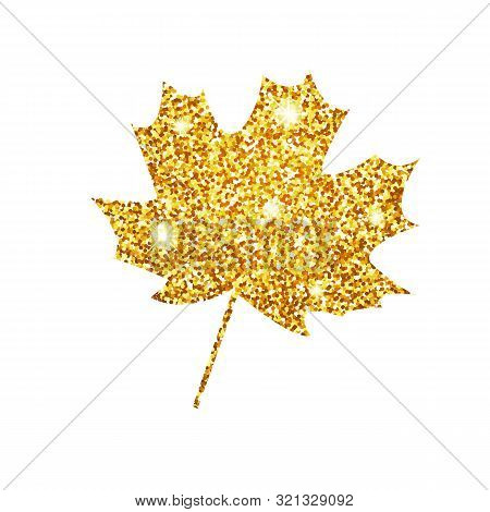 Vector Illustration.  Glitter Texture Gold Autumn Leaf Maple