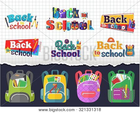 Colored School Backpack. Education And Study Back To School, Schoolbag Luggage, Rucksack Vector Illu
