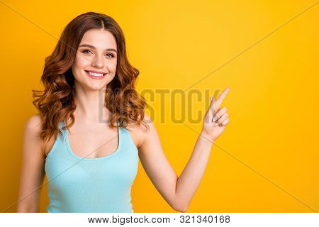 Copyspace Photo Of Curly Wavy Foxy Charming Cute Pretty Sweet Lovely Girlfriend Kindly Looking At Yo