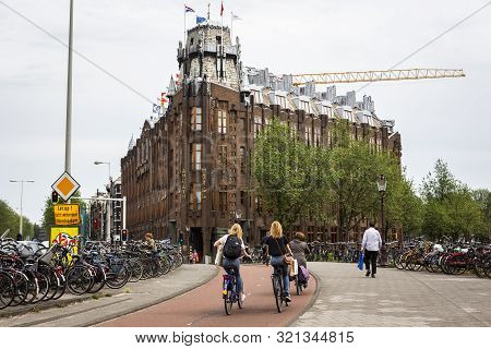 Amsterdam, Holland - July 1, 2017: Amsterdam Is One Of The Most Well Known Bicycle Friendly Cities W