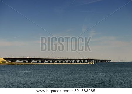 The Bridge Across The Great Belt - The Storebaelt Bridge In Denmark.
