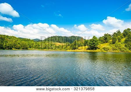 Croatia, Gorski Kotar, Green Shore Of The Beautiful Lake Mrzla Vodica And Risnjak Mountain In Backgr