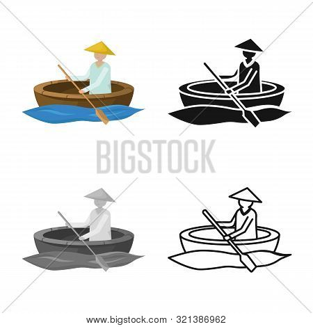 Vector Design Of Boat And Vietnamese Symbol. Set Of Boat And Paddle Vector Icon For Stock.