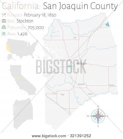 Large And Detailed Map Of San Joaquin County In California, Usa